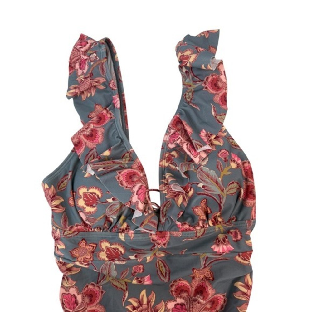 Cupshe NWT Eucalyptus Floral Flutter Sleeve Lace Up One Piece Swimsuit M - Picture 5 of 11